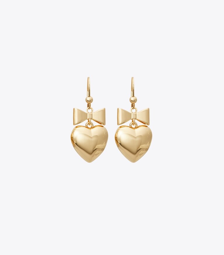 Tory Burch designer boucles d'oreilles Boucles d'oreilles Curiosity cœur et nœud dans Tory Gold détails