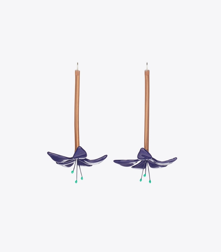 Tory Burch designer boucles d'oreilles Boucles d'oreilles Curiosity Flower dans Navy de face