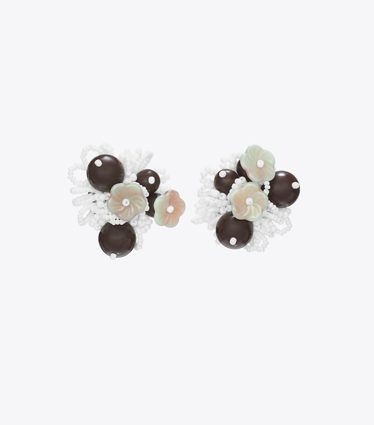 Tory Burch designer boucles d'oreilles Boucles d'oreilles grappe de perles Runway dans Tory Silver de face