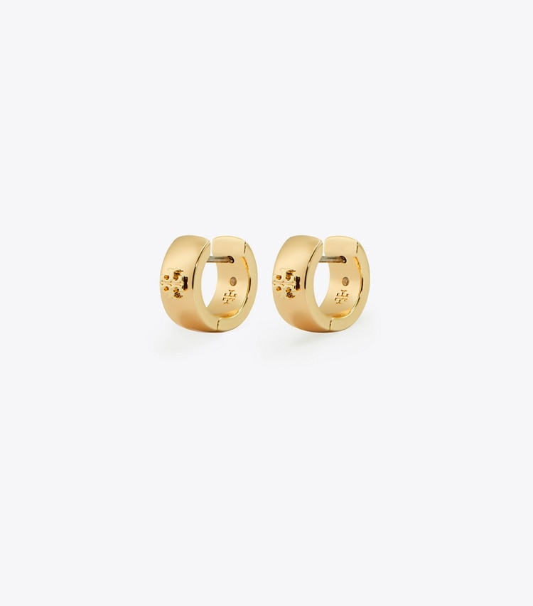 Tory Burch designer boucles d'oreilles Boucles d'oreilles Huggie Icon dans Tory Gold de face