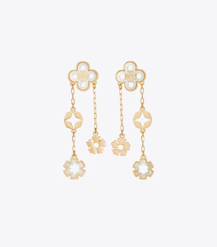 Tory Burch designer boucles d'oreilles Boucles d'oreilles linéaires Forget Me Not dans Tory Gold / Mother of Pearl de face
