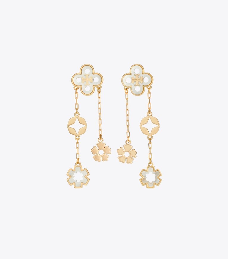 Tory Burch designer boucles d'oreilles Boucles d'oreilles linéaires Forget Me Not dans Tory Gold / Mother of Pearl de face