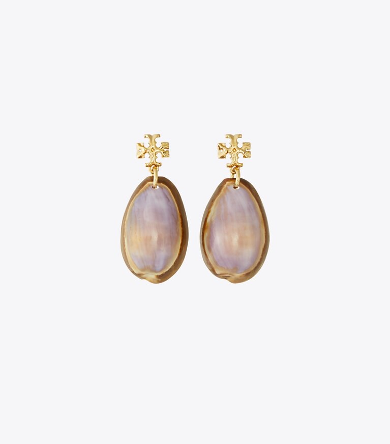 Tory Burch designer boucles d'oreilles Boucles d'oreilles pendantes coquillage dans Tory Gold / Purple de face