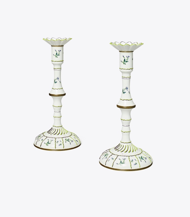Tory Burch designer vaisselle Bougeoirs Jolie Fleur, lot de 2 dans NEW IVORY de face