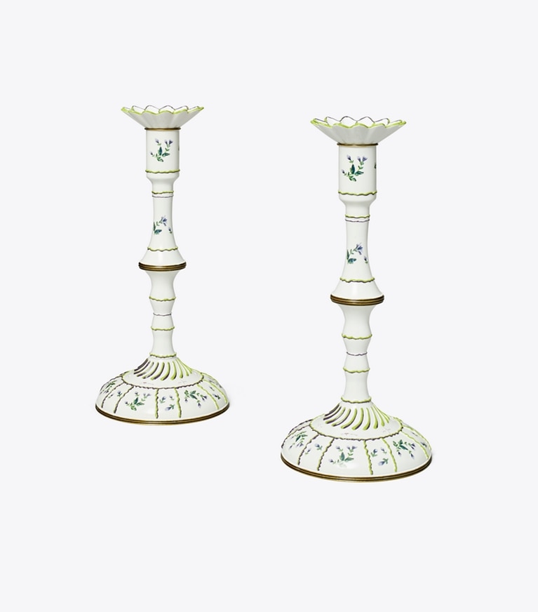 Tory Burch designer vaisselle Bougeoirs Jolie Fleur, lot de 2 dans NEW IVORY de face