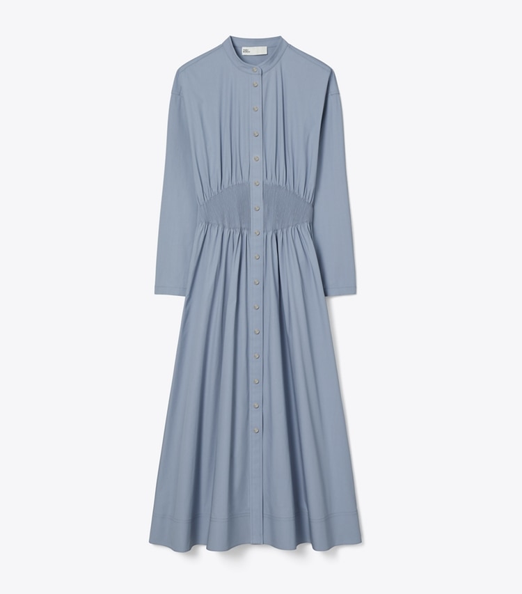Tory Burch designer dresses Box-Pleated Cotton Dress in Gray-Blue front