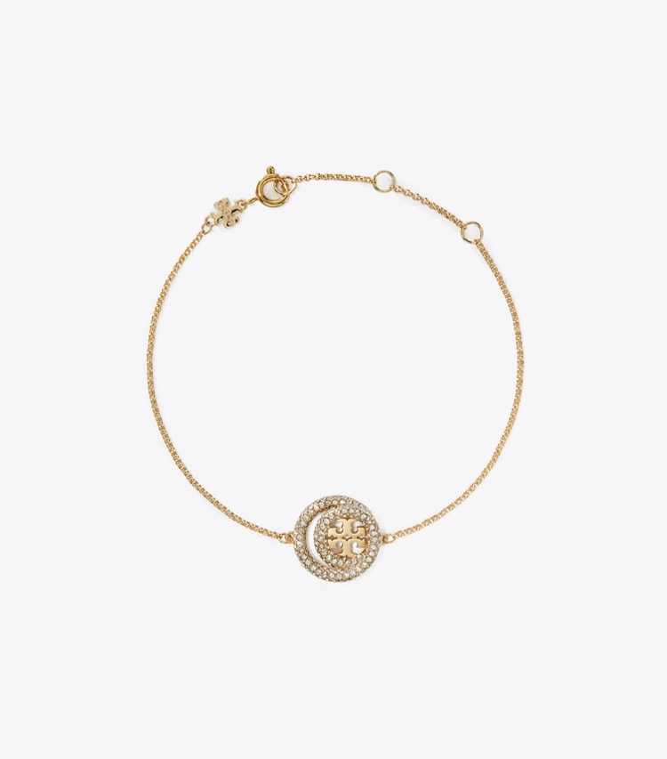 Tory Burch designer bracciali Bracciale a doppio anello Icon con pavé in Tory Gold / Crystal front
