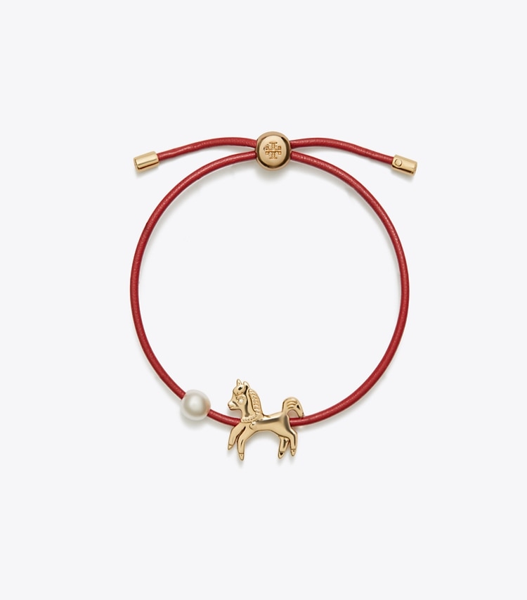 Tory Burch designer bracciali Bracciale Curiosity Horse con chiusura a cursore in Red front