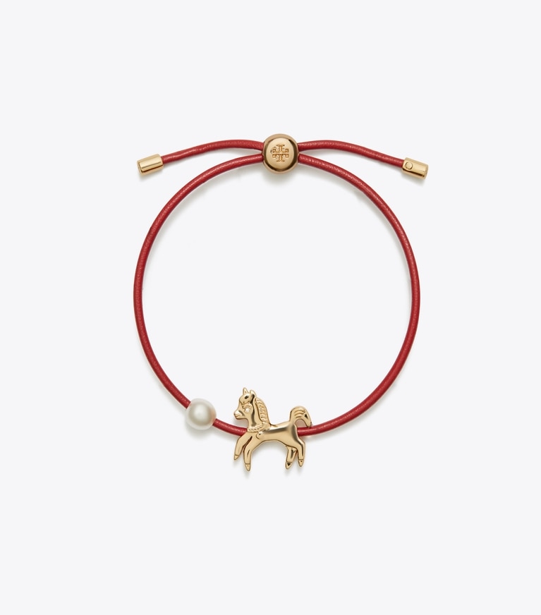 Tory Burch designer bracciali Bracciale Curiosity Horse con chiusura a cursore in Red front