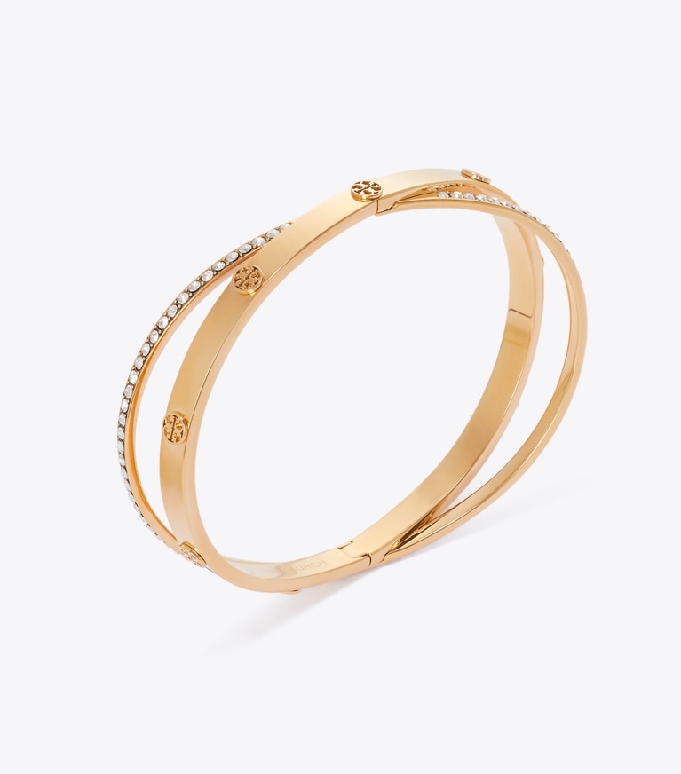 Tory Burch designer bracciali Bracciale doppio Icon con pavé in Tory Gold / Crystal dettaglio