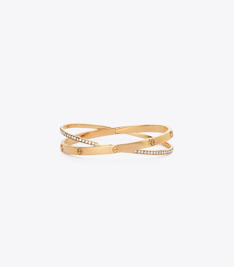 Tory Burch designer bracciali Bracciale doppio Icon con pavé in Tory Gold / Crystal front