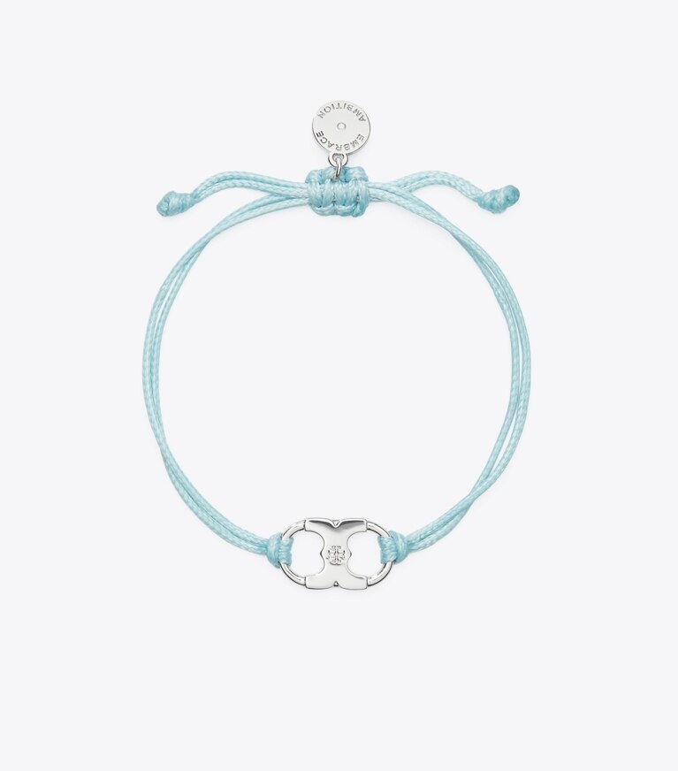 Tory Burch designer bracciali Bracciale Embrace Ambition in Tory Silver / Light Blue front