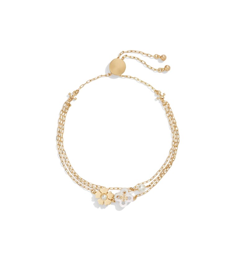 Tory Burch designer bracciali Bracciale Forget Me Not con catene, perla e chiusura scorrevole in Tory Gold / Mother of Pearl / Cream additional