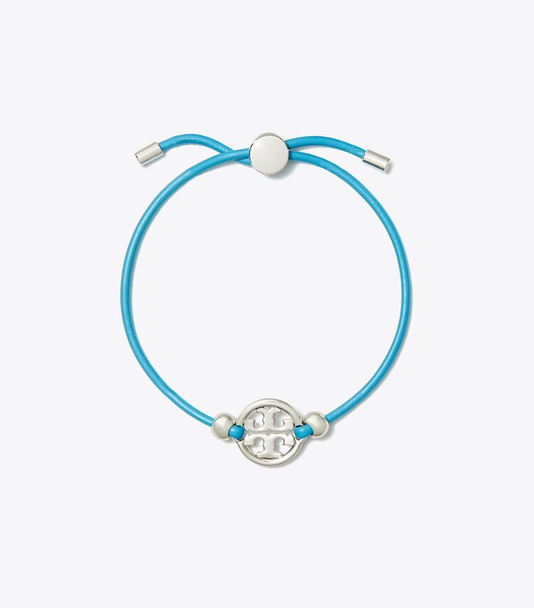 Tory Burch designer bracciali Bracciale Icon con chiusura a scorrimento in Tory Silver / Blue front