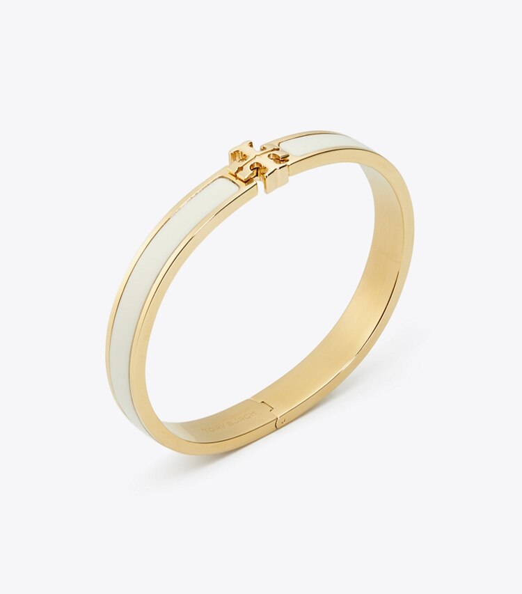 Tory Burch designer bracciali Bracciale Icon medio in Tory Gold / New Ivory dettaglio