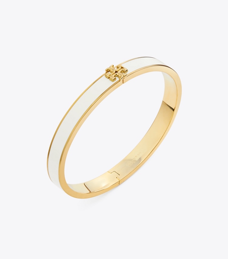 Tory Burch designer bracciali Bracciale Icon medio smaltato in Tory Gold / New Ivory dettaglio