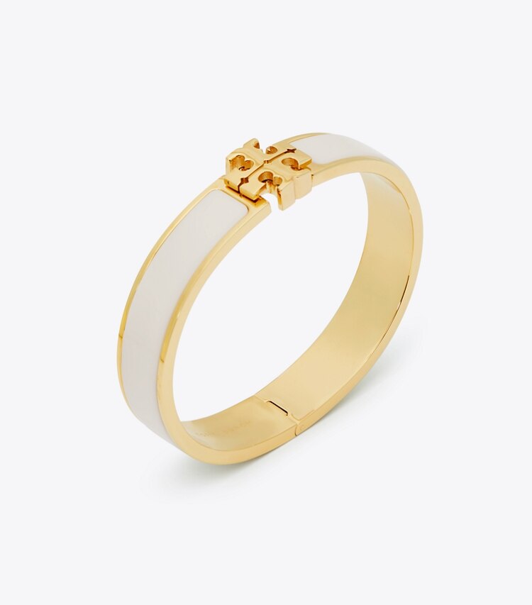 Tory Burch designer bracciali Bracciale Icon smaltato in Tory Gold / New Ivory dettaglio