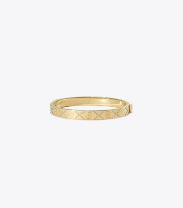 Tory Burch designer bracciali Bracciale Icon T Monogram con cerniera e pavé in Tory Gold / Crystal front