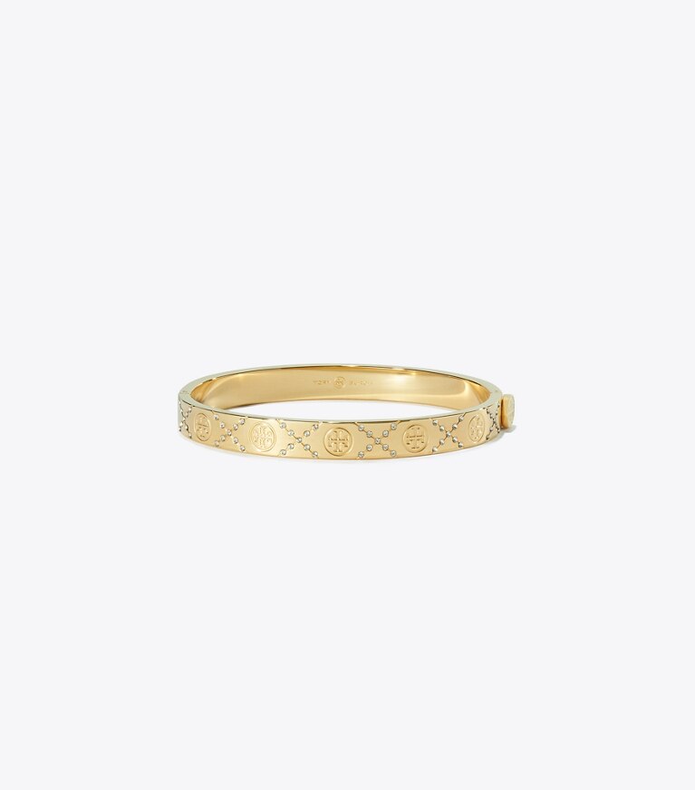 Tory Burch designer bracciali Bracciale Icon T Monogram con cerniera e pavé in Tory Gold / Crystal front