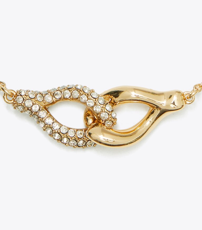 Tory Burch designer bracciali Bracciale intrecciato portafortuna in Tory Gold / Crystal front