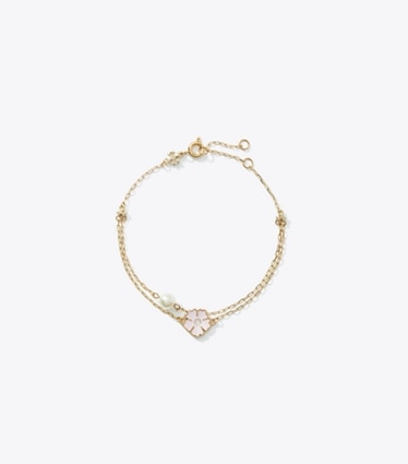 Tory Burch designer bracciali Bracciale Kira Clover in Tory Gold / Pink / Ivory front
