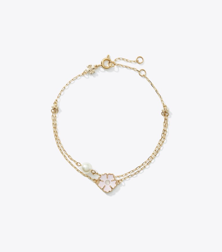Tory Burch designer bracciali Bracciale Kira Clover in Tory Gold / Pink / Ivory front