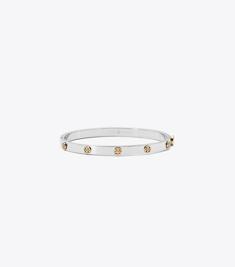 Tory Burch designer bracciali Bracciale Miller con piastra con borchia da 5 mm in Tory Silver / Tory Gold front