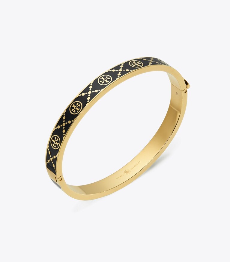 Tory Burch designer bracciali Bracciale T Monogram con piastra in Tory Gold / Black front