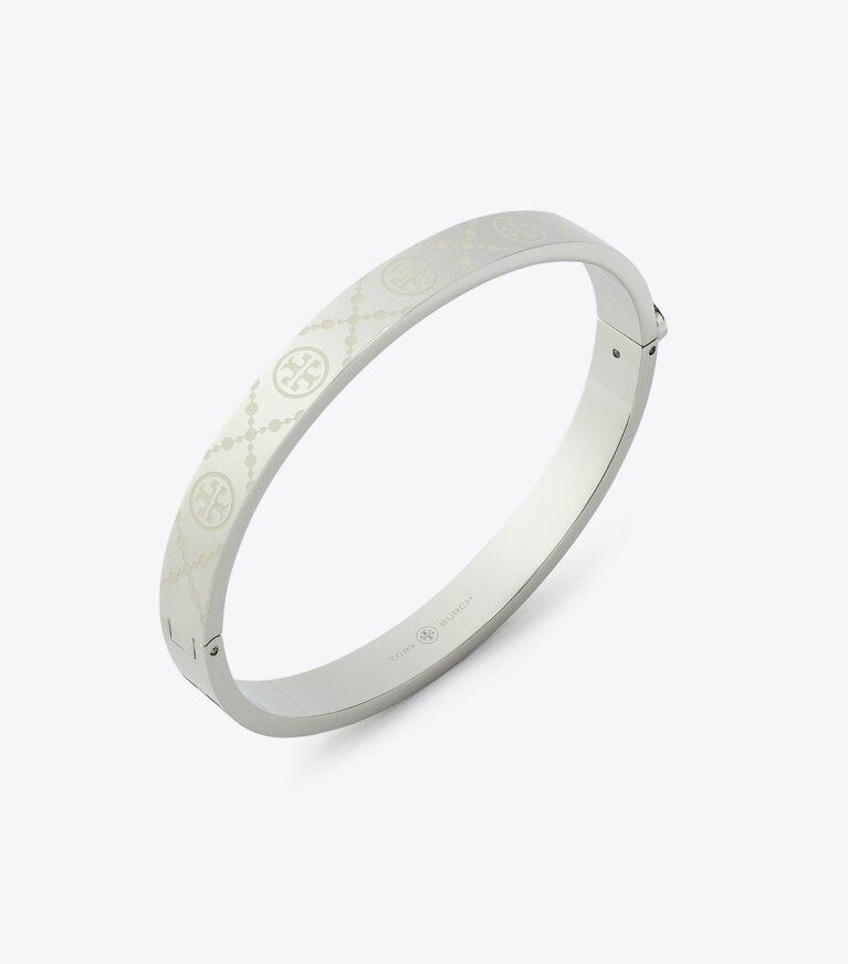 Tory Burch designer bracciali Bracciale T Monogram con piastra in Tory Silver / Ivory front