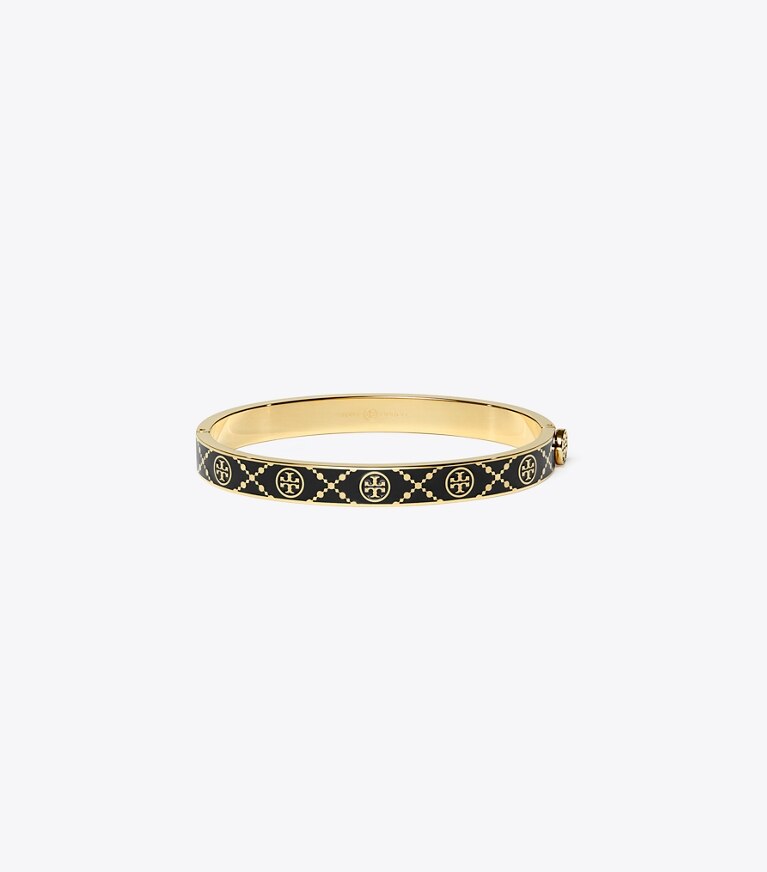 Tory Burch designer bracciali Bracciale T Monogram con piastra in Tory Gold / Black front
