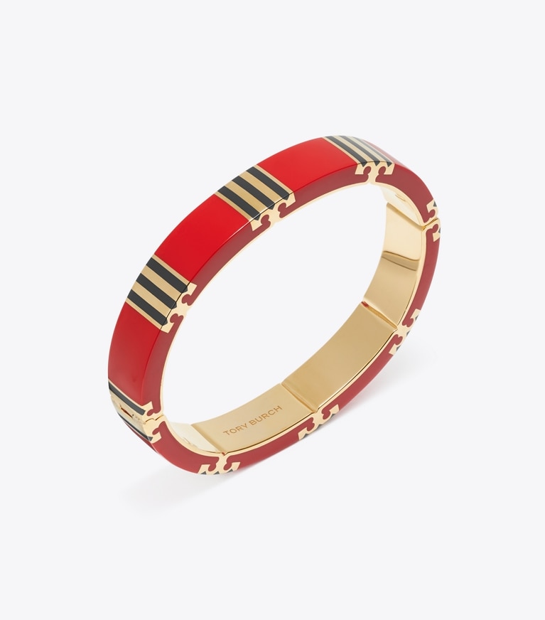 Tory Burch designer bracciali Bracciale T Stripe Icon in Tory Gold / Red / Navy front