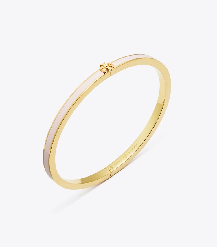 Tory Burch designer bracciali Braccialetto Kira smaltato a trama sottile in Tory Gold / Pink Snow dettaglio