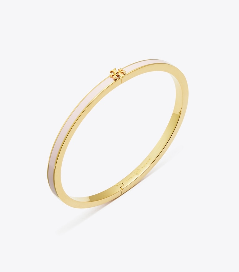 Tory Burch designer bracciali Braccialetto Kira smaltato a trama sottile in Tory Gold / Pink Snow front