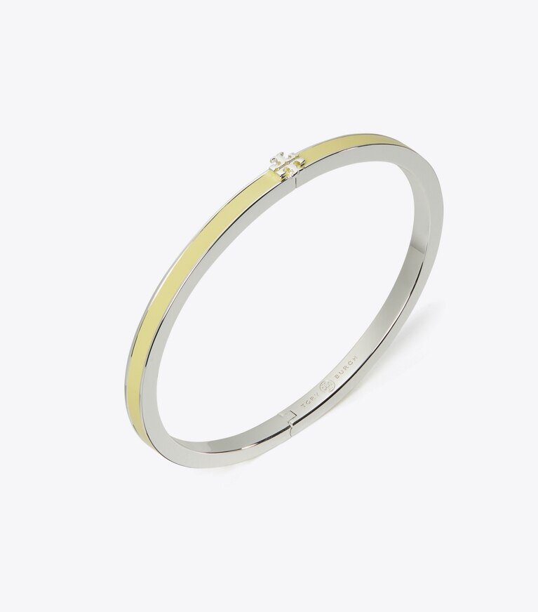 Tory Burch designer bracciali Braccialetto Kira smaltato a trama sottile in Light Silver / Lemon Zest front