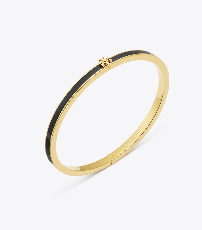 Tory Burch designer bracciali Braccialetto Kira smaltato a trama sottile in Tory Gold / Black front
