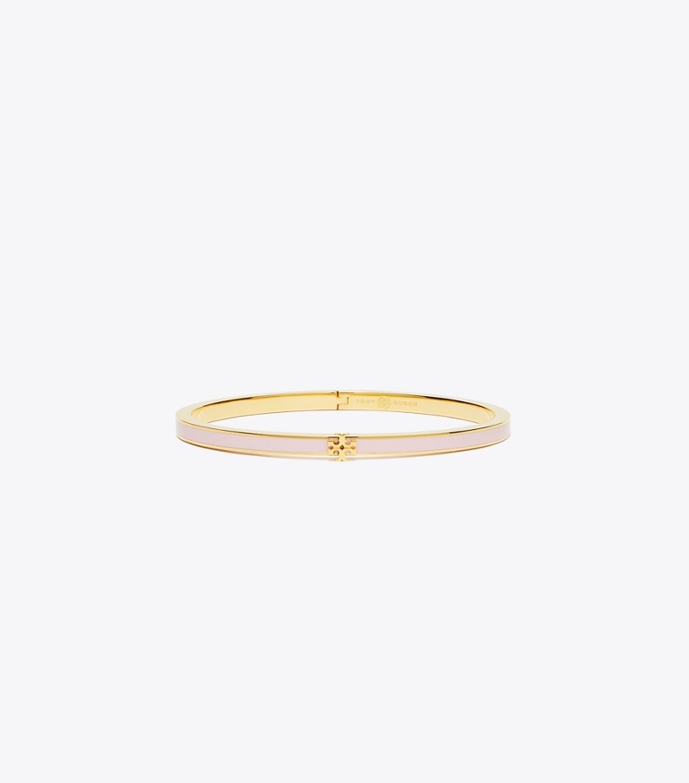 Tory Burch designer bracciali Braccialetto Kira smaltato a trama sottile in Tory Gold / Pink Snow front