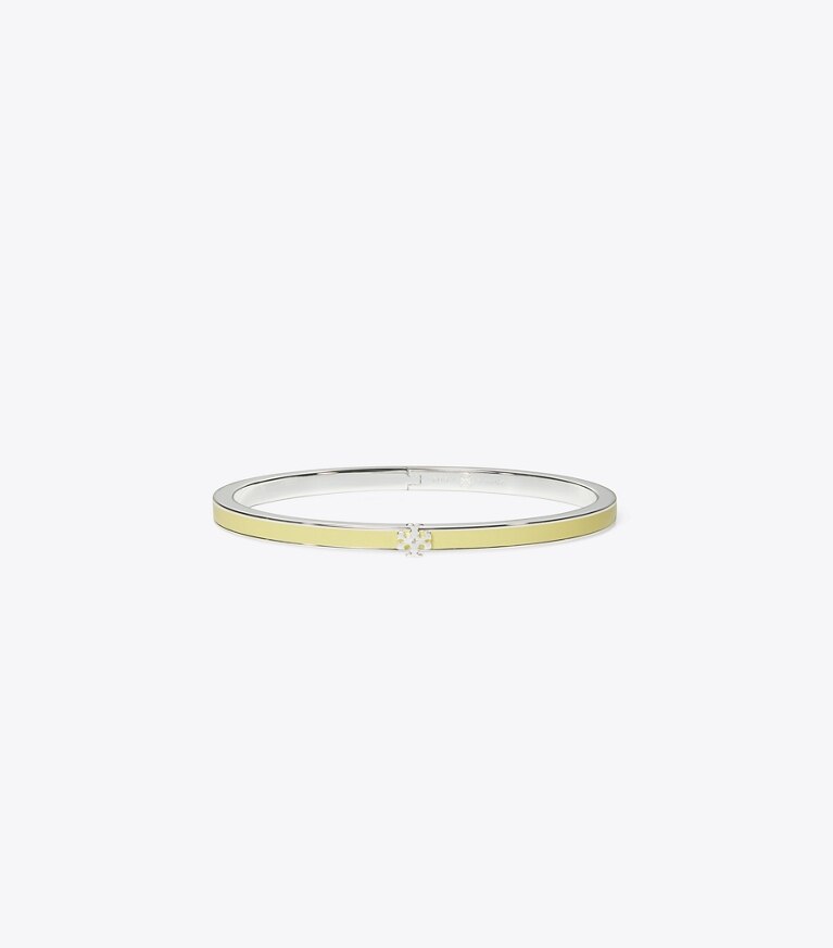 Tory Burch designer bracciali Braccialetto Kira smaltato a trama sottile in Light Silver / Lemon Zest front