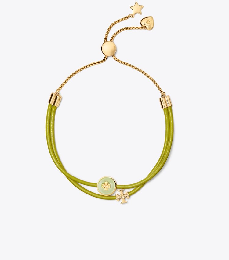 Tory Burch designer bracciali Braccialetto Kira smaltato con cursore in Tory Gold / Green Citrine front