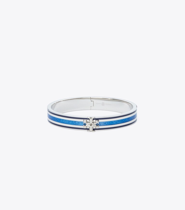 Tory Burch designer bracciali Braccialetto Kira smaltato da 10 mm in Tory Silver / Blue Multi front