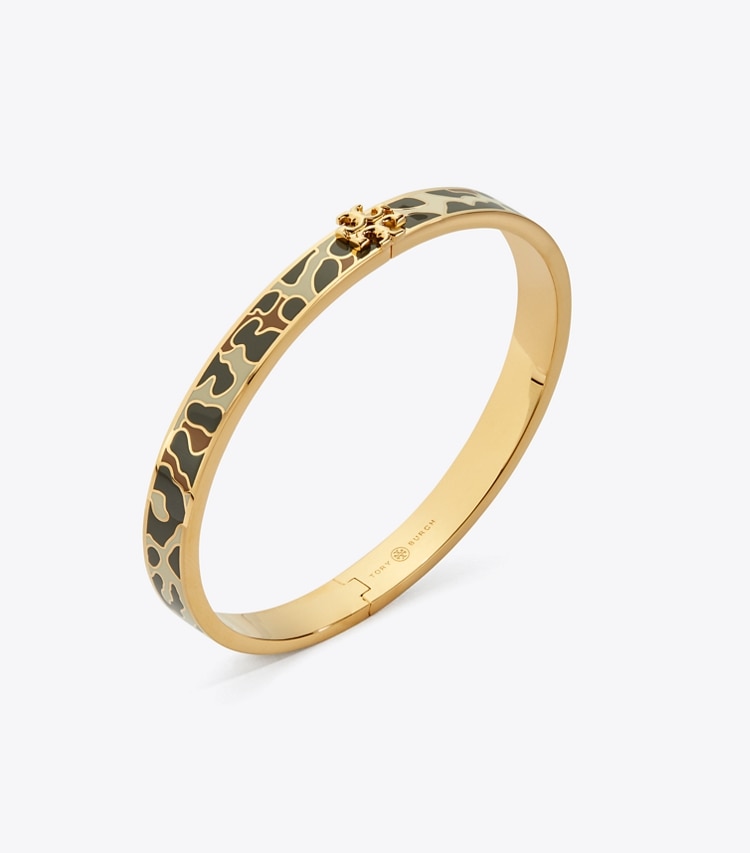 Tory Burch designer bracciali Braccialetto Kira smaltato da 7 mm in Tory Gold / Leopard Bronze dettaglio