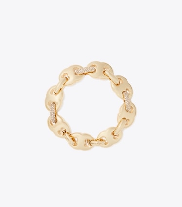 Tory Burch designer bracelets Bracelet Gemini Link pavé dans Light Brass / Crystal de face