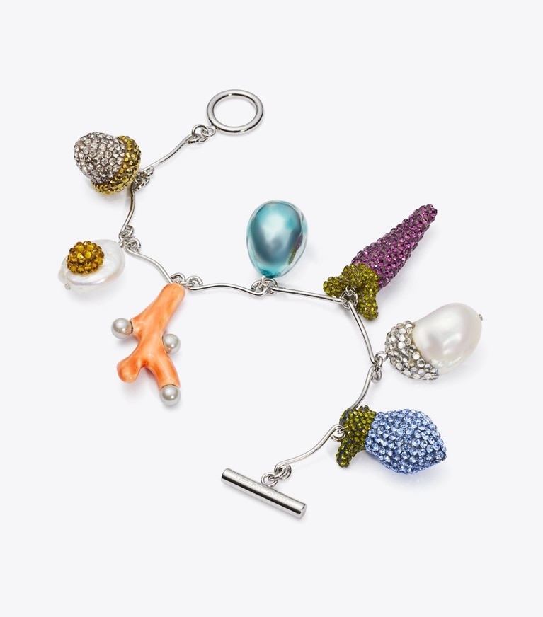 Tory Burch designer bracelets Bracelet à charm Curiosity Vegetable in Tory Silver / Multi front