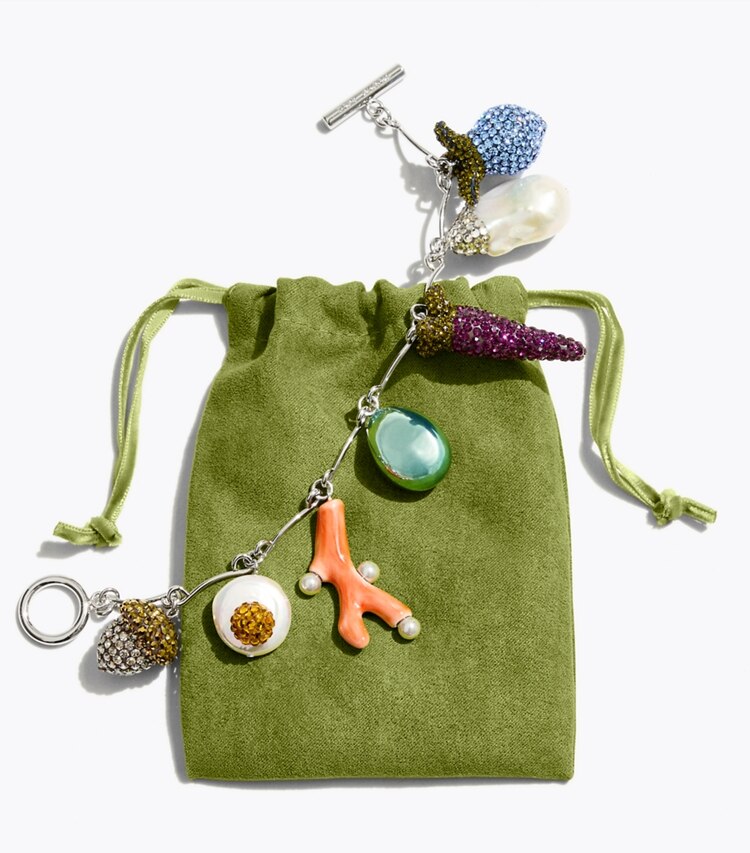 Tory Burch designer bracelets Bracelet à charm Curiosity Vegetable in Tory Silver / Multi editorial
