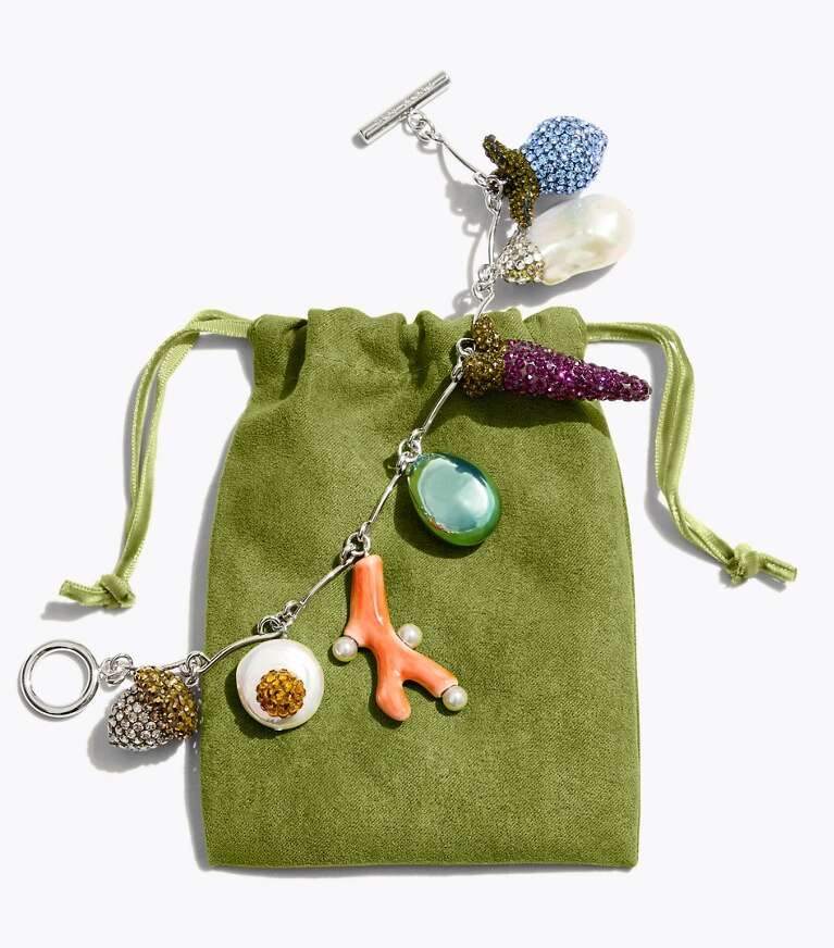 Tory Burch designer bracelets Bracelet à charm Curiosity Vegetable in Tory Silver / Multi editorial