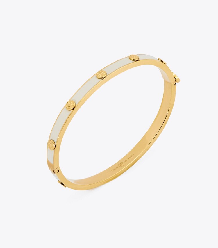 Tory Burch designer bracelets Bracelet à charnière en émail Miller Stud 5 mm dans Tory Gold / New Ivory détails