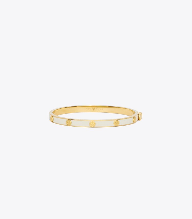 Tory Burch designer bracelets Bracelet à charnière en émail Miller Stud 5 mm dans Tory Gold / New Ivory de face
