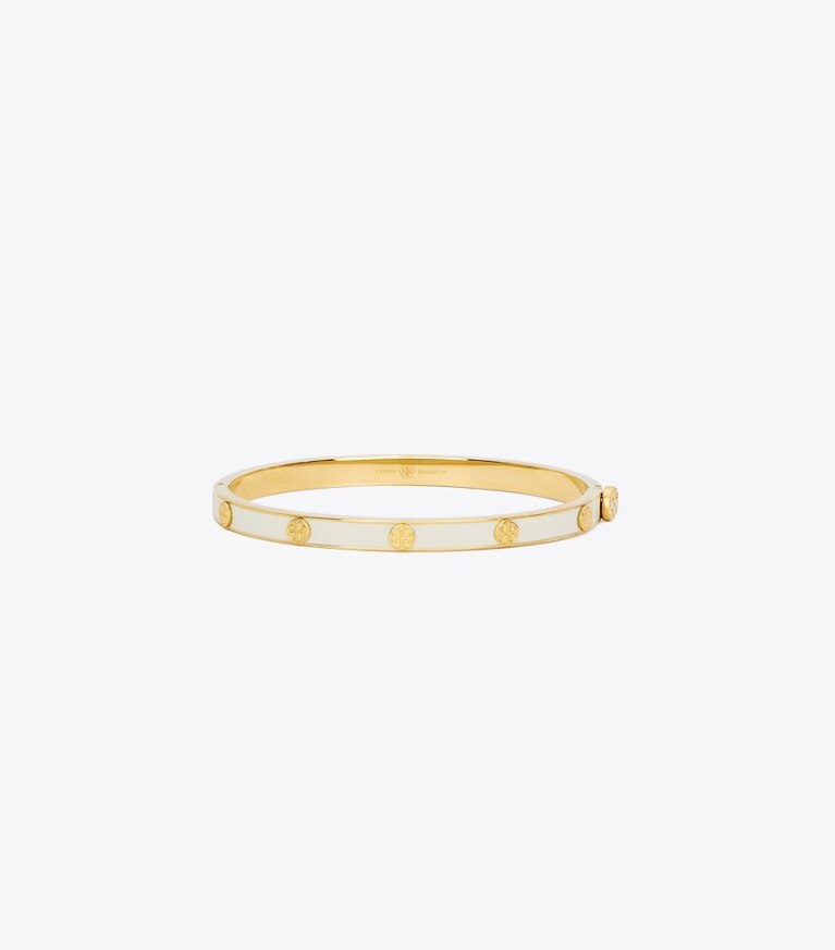 Tory Burch designer bracelets Bracelet à charnière en émail Miller Stud 5 mm dans Tory Gold / New Ivory de face