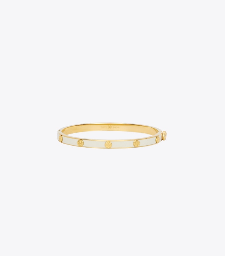 Tory Burch designer bracelets Bracelet à charnière Miller en émail clouté 5 mm in Tory Gold / New Ivory front