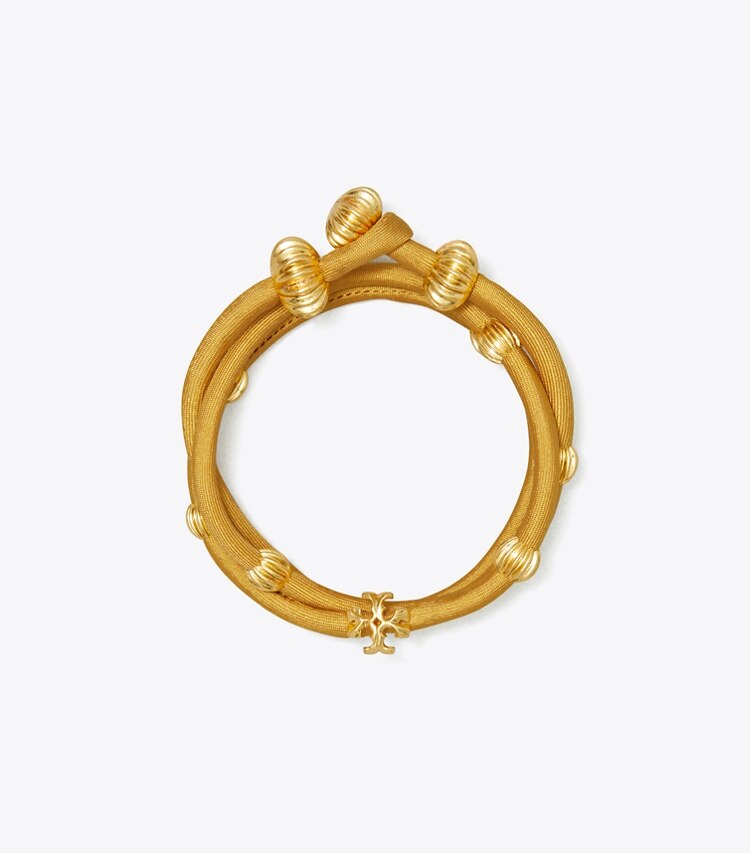 Tory Burch designer bracelets Bracelet à enrouler en soie Roxanne dans Rolled Gold / Honey Gold de face
