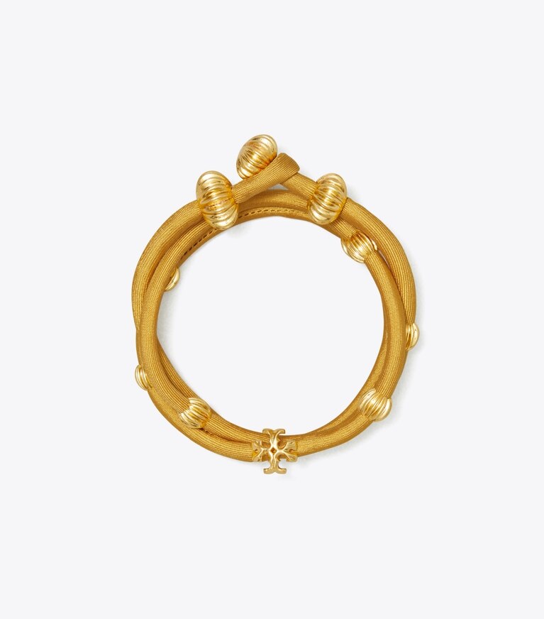 Tory Burch designer bracelets Bracelet à enrouler en soie Roxanne dans Rolled Gold / Honey Gold de face
